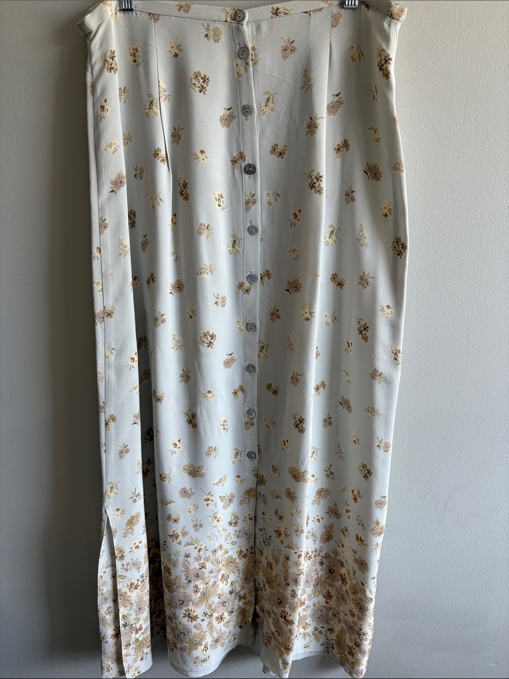 111 State Floral Button Front Midi Skirt L Cream Beige Cottagecore‎